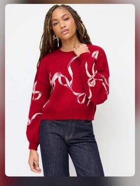 Cider KNITTED BOWKNOT GRAPHIC OVERSIZED SWEATER S WC4-66